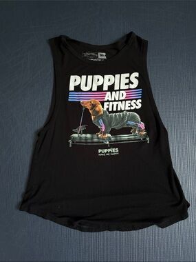 PUPPIES MAKE ME HAPPY Black Graphic Dog Tank Top with Fitness Dachshund, OS